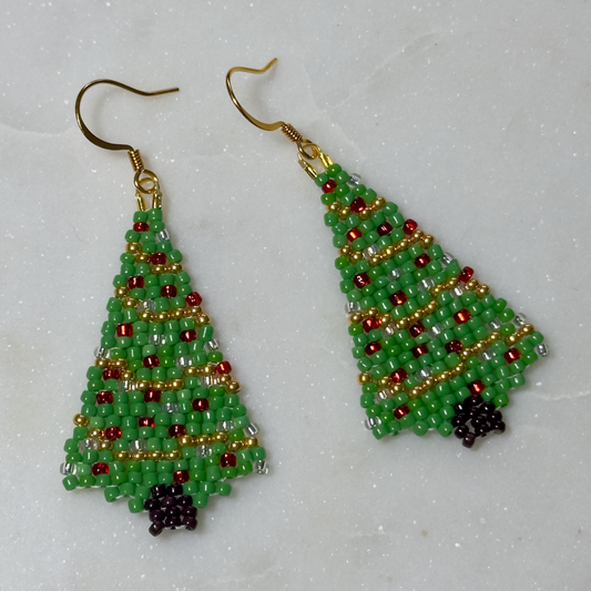 Christmas Tree Brick Stitch Beaded Earrings